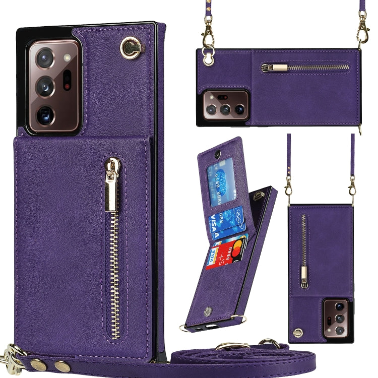 Custodia con cover posteriore quadrata in TPU + PU con cerniera a tracolla con supporto e slot per schede e portafoglio e cinturino, For Samsung Galaxy S20+, For Samsung Galaxy S20 Ultra, For Samsung Galaxy S20 FE 5G, For Samsung Galaxy Note20 Ultra