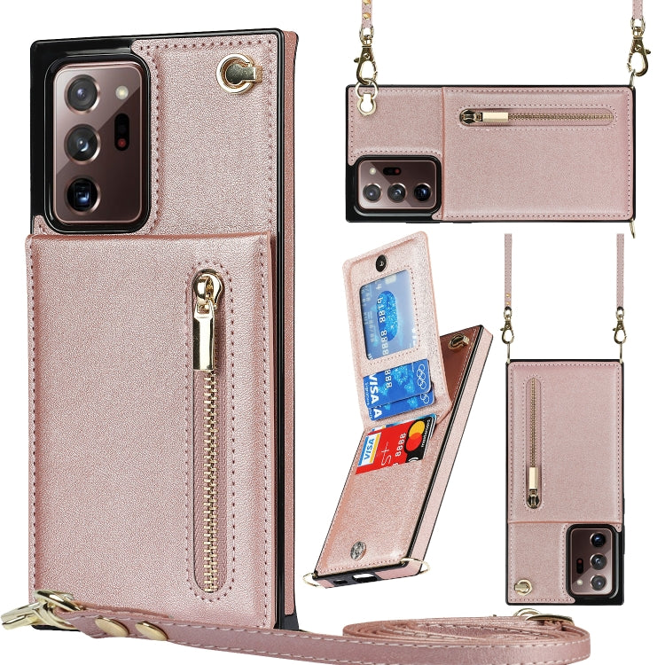 Custodia con cover posteriore quadrata in TPU + PU con cerniera a tracolla con supporto e slot per schede e portafoglio e cinturino, For Samsung Galaxy S20+, For Samsung Galaxy S20 Ultra, For Samsung Galaxy S20 FE 5G, For Samsung Galaxy Note20 Ultra
