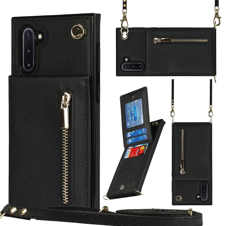 Custodia con cover posteriore quadrata in TPU + PU con cerniera a tracolla con supporto e slot per schede e portafoglio e cinturino, For Samsung Galaxy Note10, For Samsung Galaxy Note10+, For Samsung Galaxy S10, For Samsung Galaxy S10 Plus