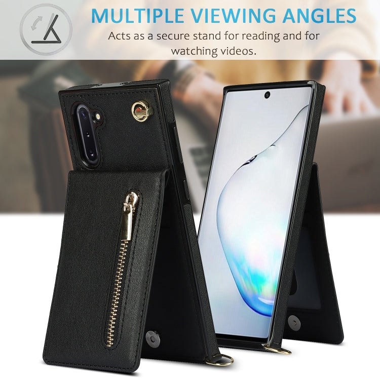 Custodia con cover posteriore quadrata in TPU + PU con cerniera a tracolla con supporto e slot per schede e portafoglio e cinturino, For Samsung Galaxy Note10, For Samsung Galaxy Note10+, For Samsung Galaxy S10, For Samsung Galaxy S10 Plus