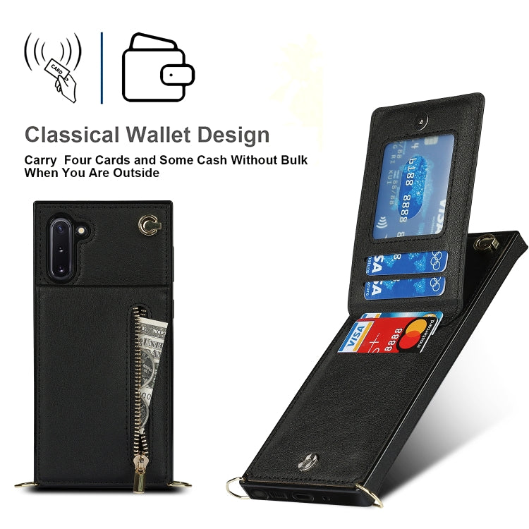 Custodia con cover posteriore quadrata in TPU + PU con cerniera a tracolla con supporto e slot per schede e portafoglio e cinturino, For Samsung Galaxy Note10, For Samsung Galaxy Note10+, For Samsung Galaxy S10, For Samsung Galaxy S10 Plus
