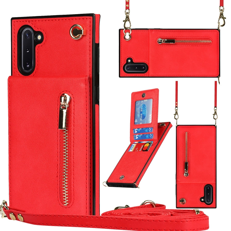 Custodia con cover posteriore quadrata in TPU + PU con cerniera a tracolla con supporto e slot per schede e portafoglio e cinturino, For Samsung Galaxy Note10, For Samsung Galaxy Note10+, For Samsung Galaxy S10, For Samsung Galaxy S10 Plus
