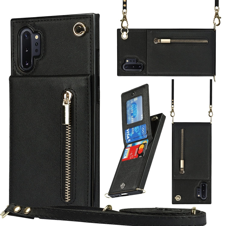 Custodia con cover posteriore quadrata in TPU + PU con cerniera a tracolla con supporto e slot per schede e portafoglio e cinturino, For Samsung Galaxy Note10, For Samsung Galaxy Note10+, For Samsung Galaxy S10, For Samsung Galaxy S10 Plus