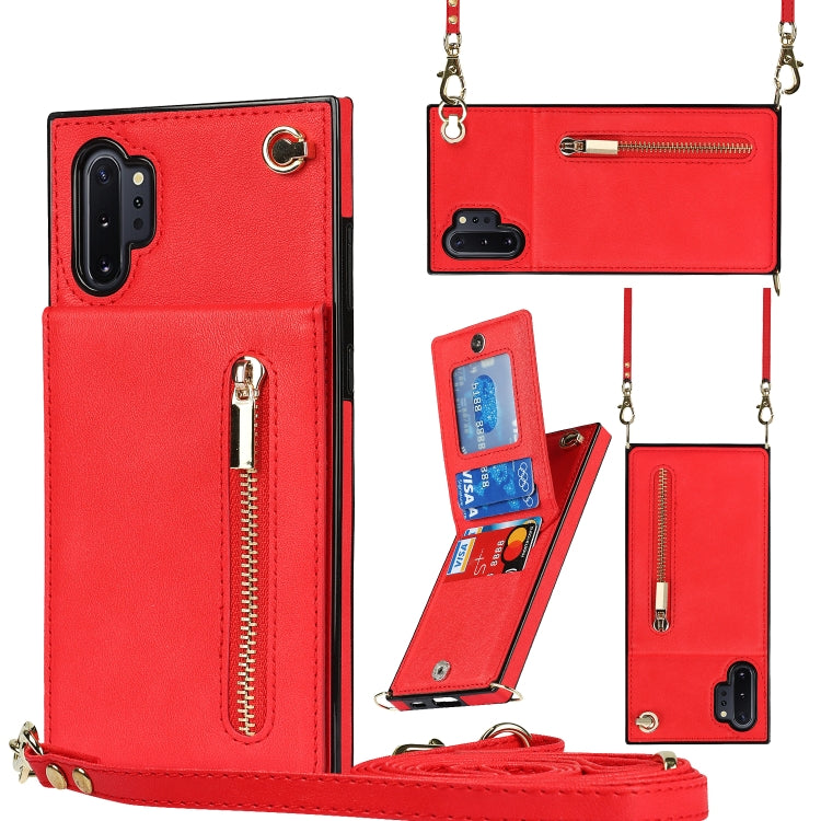 Custodia con cover posteriore quadrata in TPU + PU con cerniera a tracolla con supporto e slot per schede e portafoglio e cinturino, For Samsung Galaxy Note10, For Samsung Galaxy Note10+, For Samsung Galaxy S10, For Samsung Galaxy S10 Plus