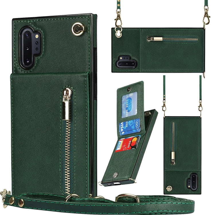 Custodia con cover posteriore quadrata in TPU + PU con cerniera a tracolla con supporto e slot per schede e portafoglio e cinturino, For Samsung Galaxy Note10, For Samsung Galaxy Note10+, For Samsung Galaxy S10, For Samsung Galaxy S10 Plus