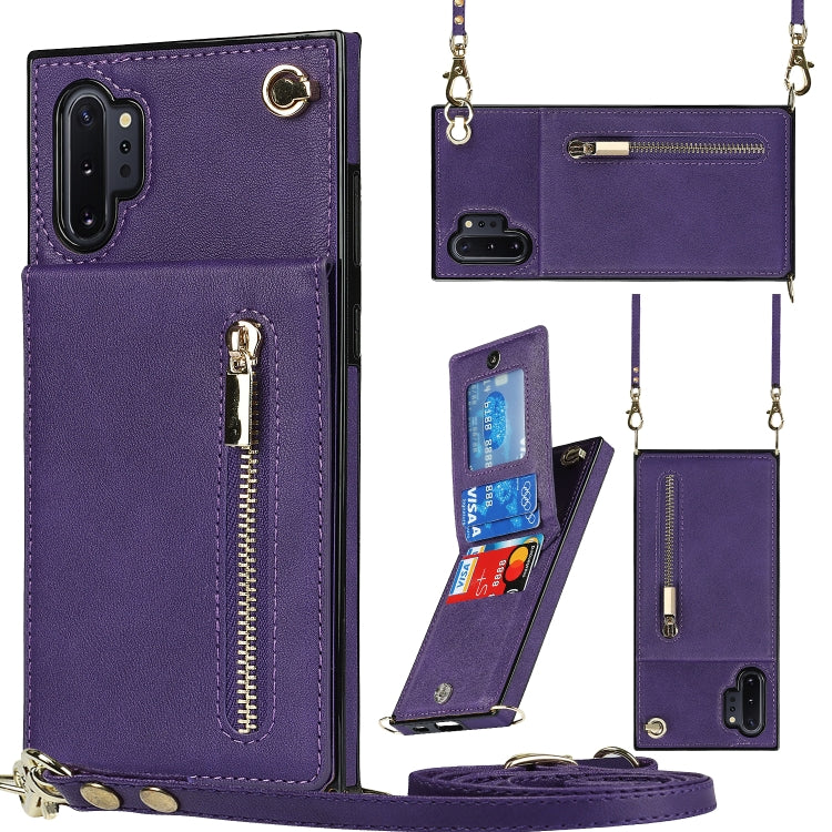 Custodia con cover posteriore quadrata in TPU + PU con cerniera a tracolla con supporto e slot per schede e portafoglio e cinturino, For Samsung Galaxy Note10, For Samsung Galaxy Note10+, For Samsung Galaxy S10, For Samsung Galaxy S10 Plus