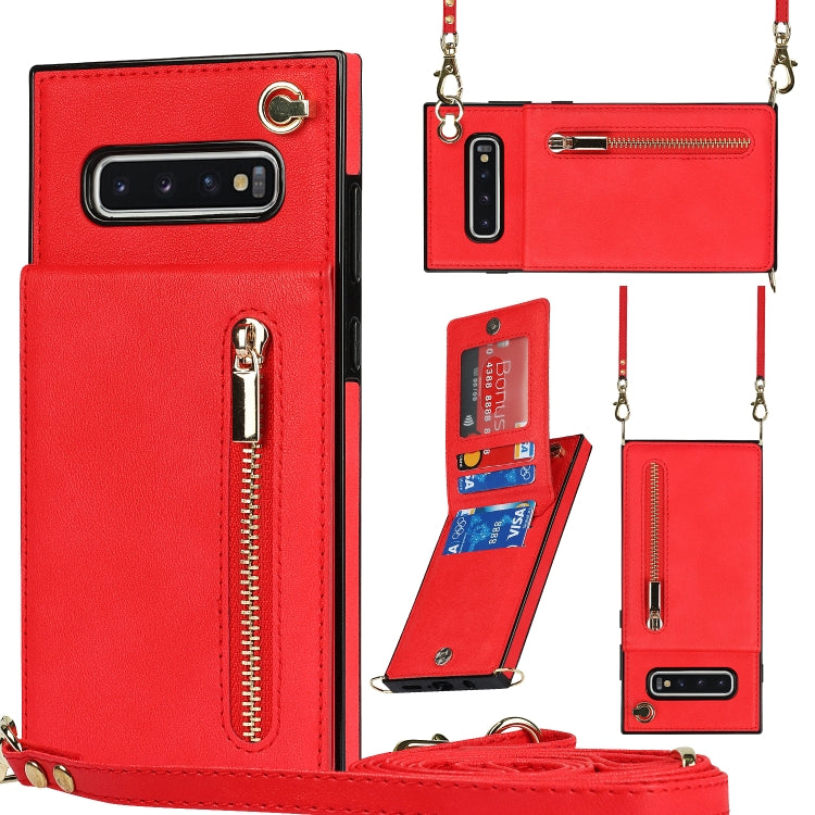 Custodia con cover posteriore quadrata in TPU + PU con cerniera a tracolla con supporto e slot per schede e portafoglio e cinturino, For Samsung Galaxy Note10, For Samsung Galaxy Note10+, For Samsung Galaxy S10, For Samsung Galaxy S10 Plus