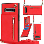 Custodia con cover posteriore quadrata in TPU + PU con cerniera a tracolla con supporto e slot per schede e portafoglio e cinturino, For Samsung Galaxy Note10, For Samsung Galaxy Note10+, For Samsung Galaxy S10, For Samsung Galaxy S10 Plus