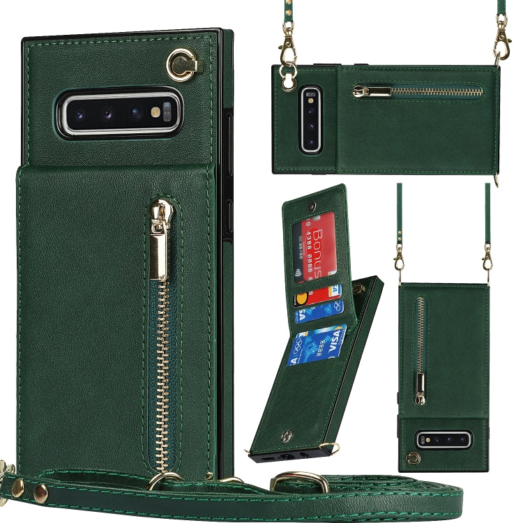 Custodia con cover posteriore quadrata in TPU + PU con cerniera a tracolla con supporto e slot per schede e portafoglio e cinturino, For Samsung Galaxy Note10, For Samsung Galaxy Note10+, For Samsung Galaxy S10, For Samsung Galaxy S10 Plus