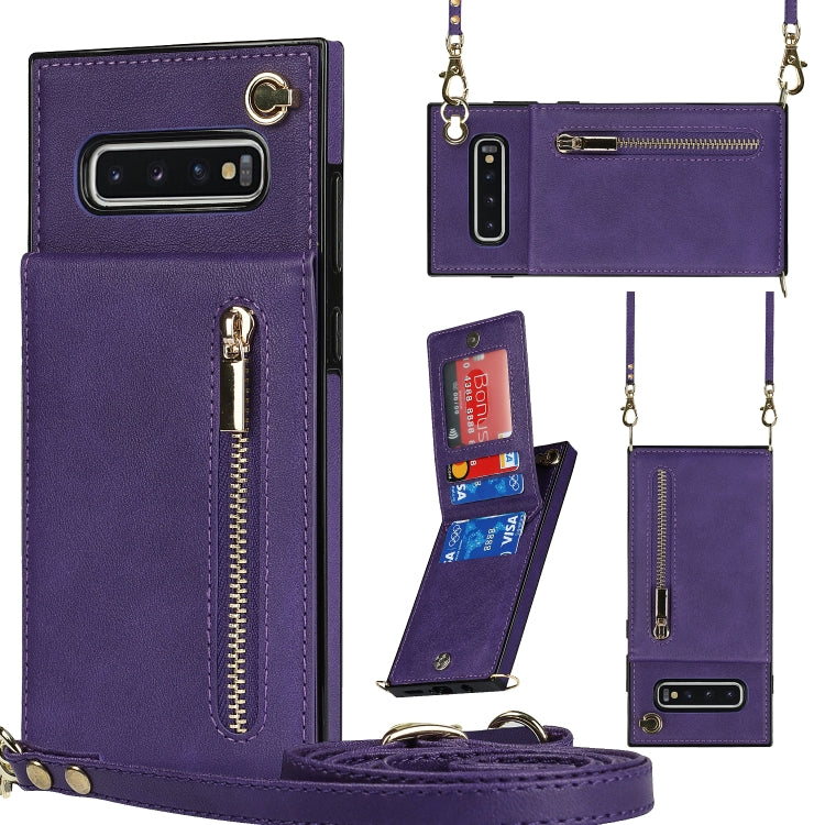 Custodia con cover posteriore quadrata in TPU + PU con cerniera a tracolla con supporto e slot per schede e portafoglio e cinturino, For Samsung Galaxy Note10, For Samsung Galaxy Note10+, For Samsung Galaxy S10, For Samsung Galaxy S10 Plus