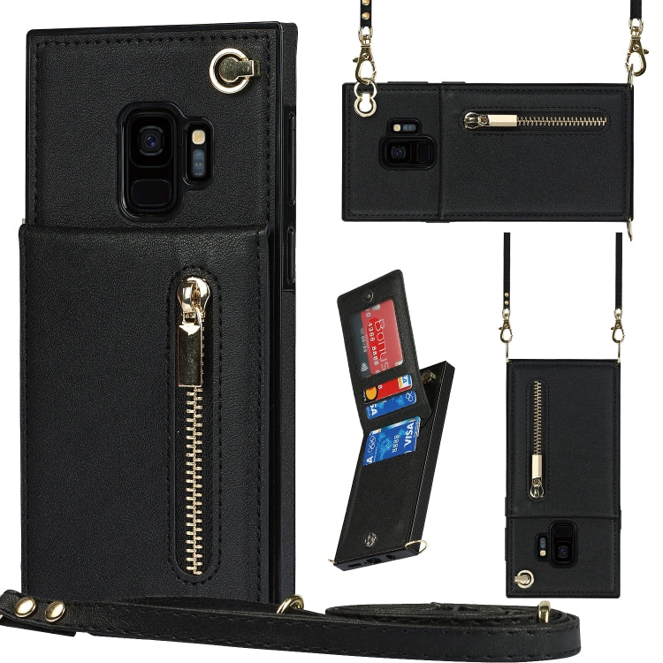 Custodia con cover posteriore quadrata in TPU + PU con cerniera a tracolla con supporto e slot per schede e portafoglio e cinturino, For Samsung Galaxy S10e, For Samsung Galaxy S9, For Samsung Galaxy S9 Plus, For Samsung Galaxy Note9