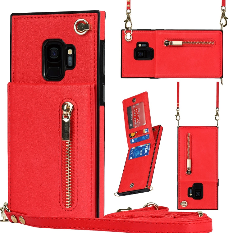 Custodia con cover posteriore quadrata in TPU + PU con cerniera a tracolla con supporto e slot per schede e portafoglio e cinturino, For Samsung Galaxy S10e, For Samsung Galaxy S9, For Samsung Galaxy S9 Plus, For Samsung Galaxy Note9