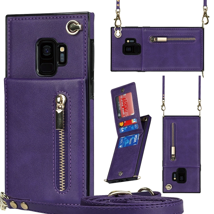 Custodia con cover posteriore quadrata in TPU + PU con cerniera a tracolla con supporto e slot per schede e portafoglio e cinturino, For Samsung Galaxy S10e, For Samsung Galaxy S9, For Samsung Galaxy S9 Plus, For Samsung Galaxy Note9