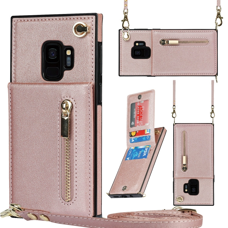 Custodia con cover posteriore quadrata in TPU + PU con cerniera a tracolla con supporto e slot per schede e portafoglio e cinturino, For Samsung Galaxy S10e, For Samsung Galaxy S9, For Samsung Galaxy S9 Plus, For Samsung Galaxy Note9