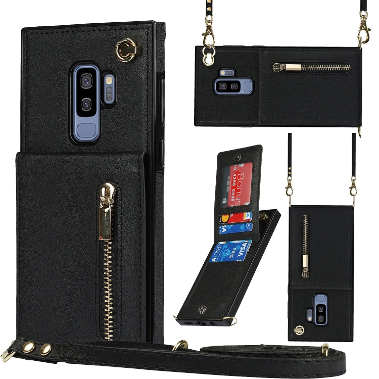 Custodia con cover posteriore quadrata in TPU + PU con cerniera a tracolla con supporto e slot per schede e portafoglio e cinturino, For Samsung Galaxy S10e, For Samsung Galaxy S9, For Samsung Galaxy S9 Plus, For Samsung Galaxy Note9