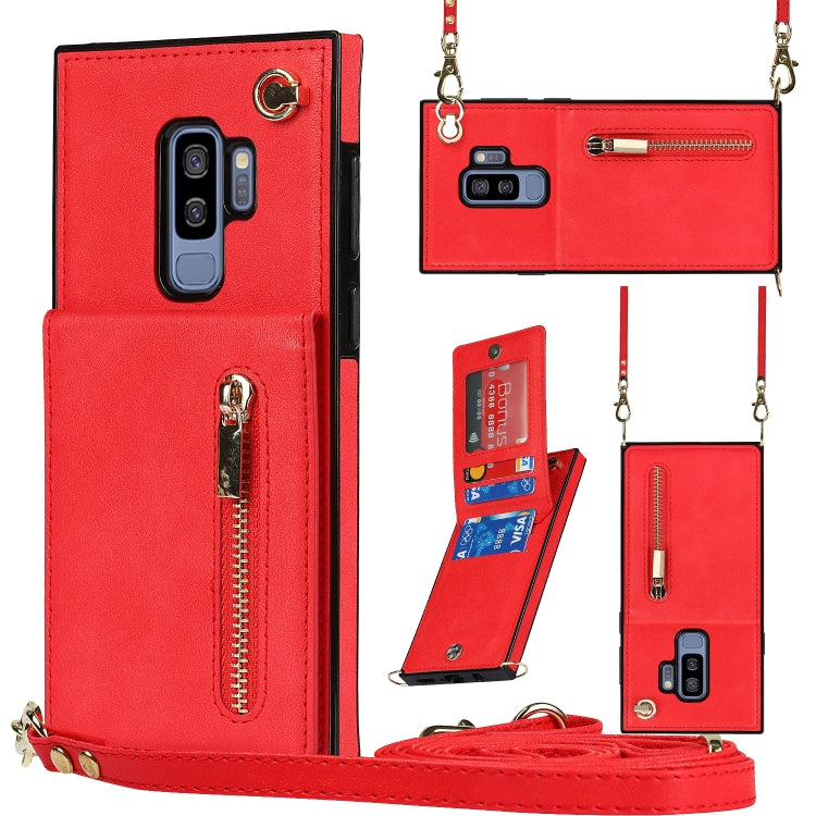 Custodia con cover posteriore quadrata in TPU + PU con cerniera a tracolla con supporto e slot per schede e portafoglio e cinturino, For Samsung Galaxy S10e, For Samsung Galaxy S9, For Samsung Galaxy S9 Plus, For Samsung Galaxy Note9