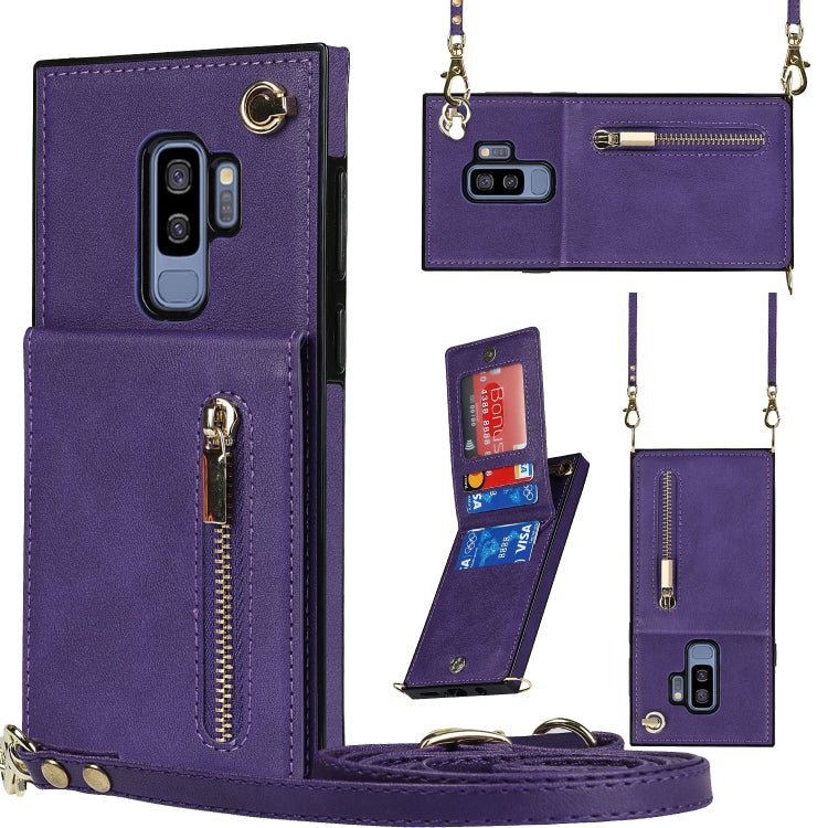 Custodia con cover posteriore quadrata in TPU + PU con cerniera a tracolla con supporto e slot per schede e portafoglio e cinturino, For Samsung Galaxy S10e, For Samsung Galaxy S9, For Samsung Galaxy S9 Plus, For Samsung Galaxy Note9