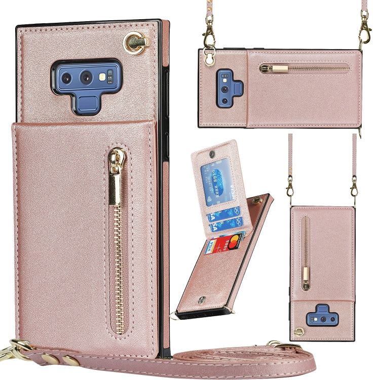 Custodia con cover posteriore quadrata in TPU + PU con cerniera a tracolla con supporto e slot per schede e portafoglio e cinturino, For Samsung Galaxy S10e, For Samsung Galaxy S9, For Samsung Galaxy S9 Plus, For Samsung Galaxy Note9
