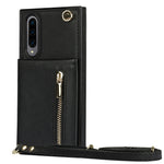 Custodia con cover posteriore quadrata in TPU + PU con cerniera a tracolla con supporto e slot per schede e portafoglio e cinturino, For Samsung Galaxy A90 5G