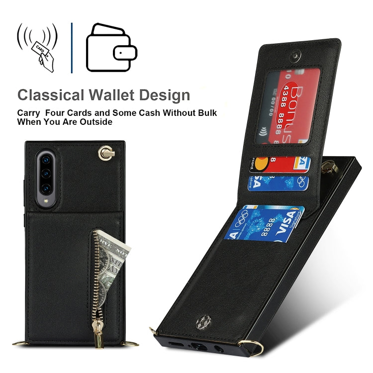 Custodia con cover posteriore quadrata in TPU + PU con cerniera a tracolla con supporto e slot per schede e portafoglio e cinturino, For Samsung Galaxy A90 5G