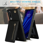 Custodia con cover posteriore quadrata in TPU + PU con cerniera a tracolla con supporto e slot per schede e portafoglio e cinturino, For Samsung Galaxy A90 5G