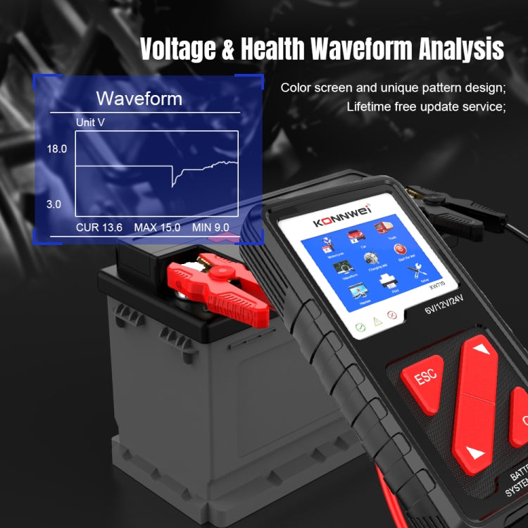 KONNWEI KW710 Tester per batterie al piombo-acido da 3,2 pollici 6V-24V per auto, supporta 13 lingue, KW710