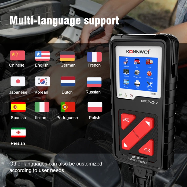 KONNWEI KW710 Tester per batterie al piombo-acido da 3,2 pollici 6V-24V per auto, supporta 13 lingue, KW710