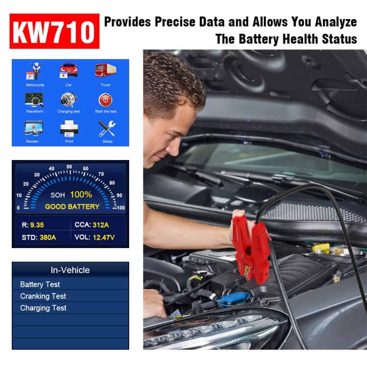 KONNWEI KW710 Tester per batterie al piombo-acido da 3,2 pollici 6V-24V per auto, supporta 13 lingue, KW710