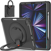Custodia protettiva antiurto in TPU + PC con supporto per impugnatura pieghevole con rotazione a 360 gradi e slot per penna, For iPad Pro 12.9 2022 / 2021