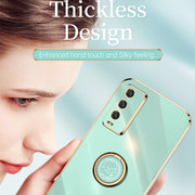 Custodia antiurto in TPU con bordo in oro placcato 6D dritto XINLI con supporto per anello, For Xiaomi Redmi Note 9 4G, For Xiaomi Redmi Note 9 5G, For Xiaomi Redmi Note 9S