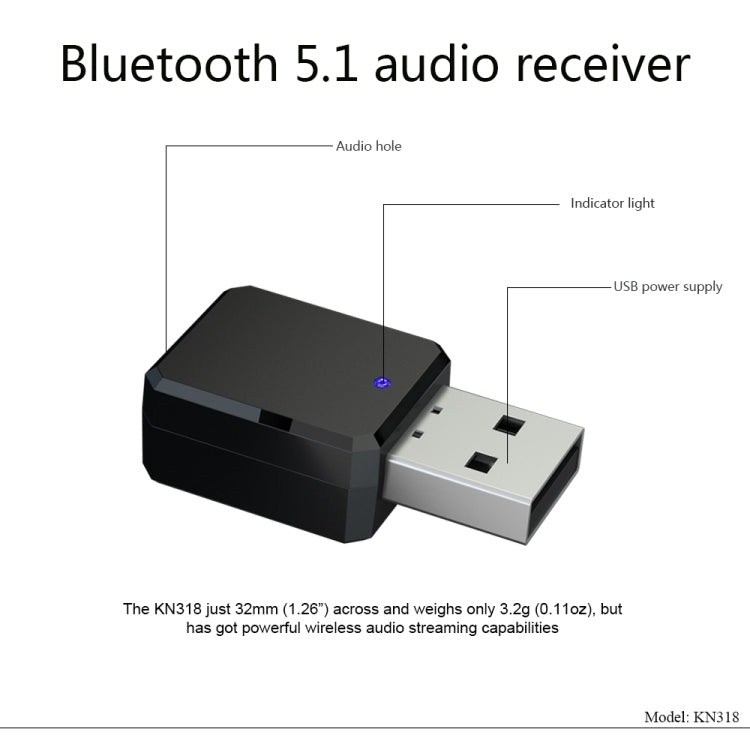 Ricevitore audio adattatore USB Bluetooth 5.1 KN318, KN318