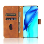Tinta unita Skin Feel Fibbia magnetica Flip orizzontale Custodia in pelle PU con struttura in vitello con supporto e slot per schede e portafoglio, For Huawei P50, For Huawei P50 Pro