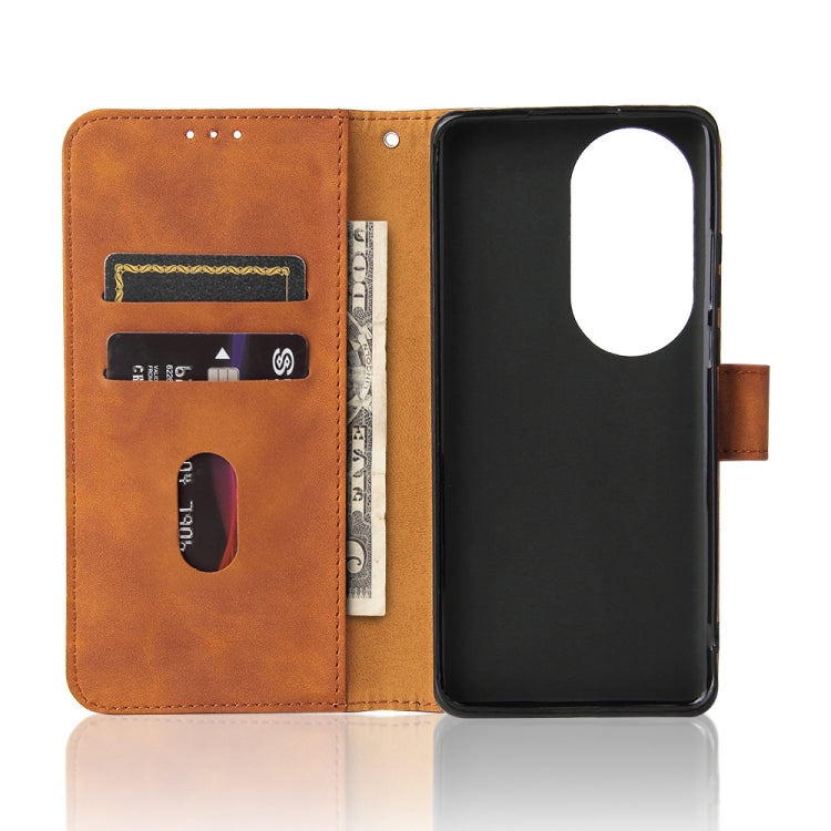 Tinta unita Skin Feel Fibbia magnetica Flip orizzontale Custodia in pelle PU con struttura in vitello con supporto e slot per schede e portafoglio, For Huawei P50, For Huawei P50 Pro