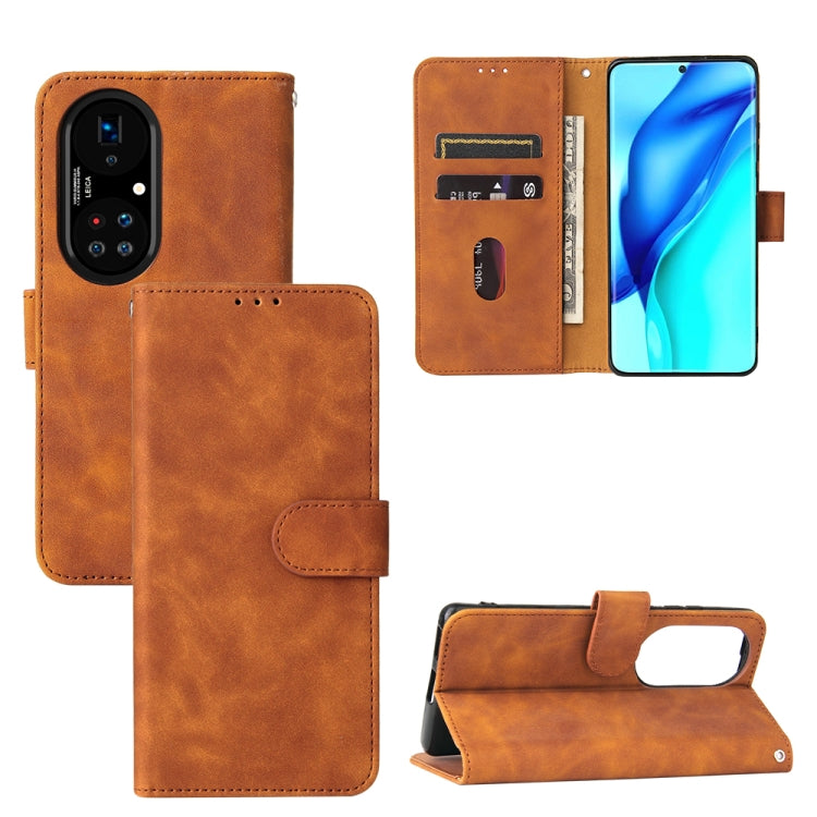 Tinta unita Skin Feel Fibbia magnetica Flip orizzontale Custodia in pelle PU con struttura in vitello con supporto e slot per schede e portafoglio, For Huawei P50, For Huawei P50 Pro