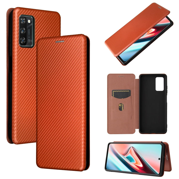 Struttura in fibra di carbonio Flip orizzontale magnetico Custodia in pelle TPU + PC + PU con slot per schede, For Blackview A100, For OnePlus Nord N200 5G