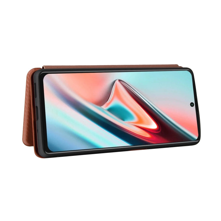 Struttura in fibra di carbonio Flip orizzontale magnetico Custodia in pelle TPU + PC + PU con slot per schede, For Blackview A100, For OnePlus Nord N200 5G
