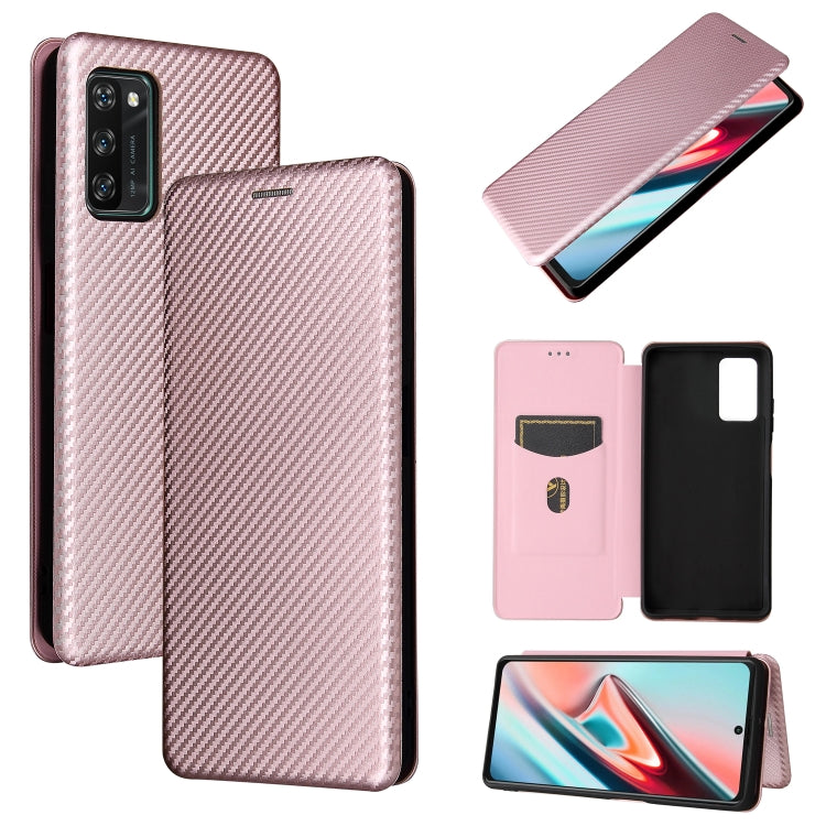 Struttura in fibra di carbonio Flip orizzontale magnetico Custodia in pelle TPU + PC + PU con slot per schede, For Blackview A100, For OnePlus Nord N200 5G