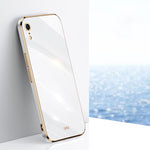 Custodia TPU antiurto con bordo oro per iPhone XR
