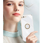Custodia TPU antiurto con bordo oro e supporto anello per iPhone