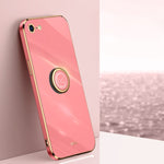 Custodia TPU antiurto con bordo oro e supporto anello per iPhone