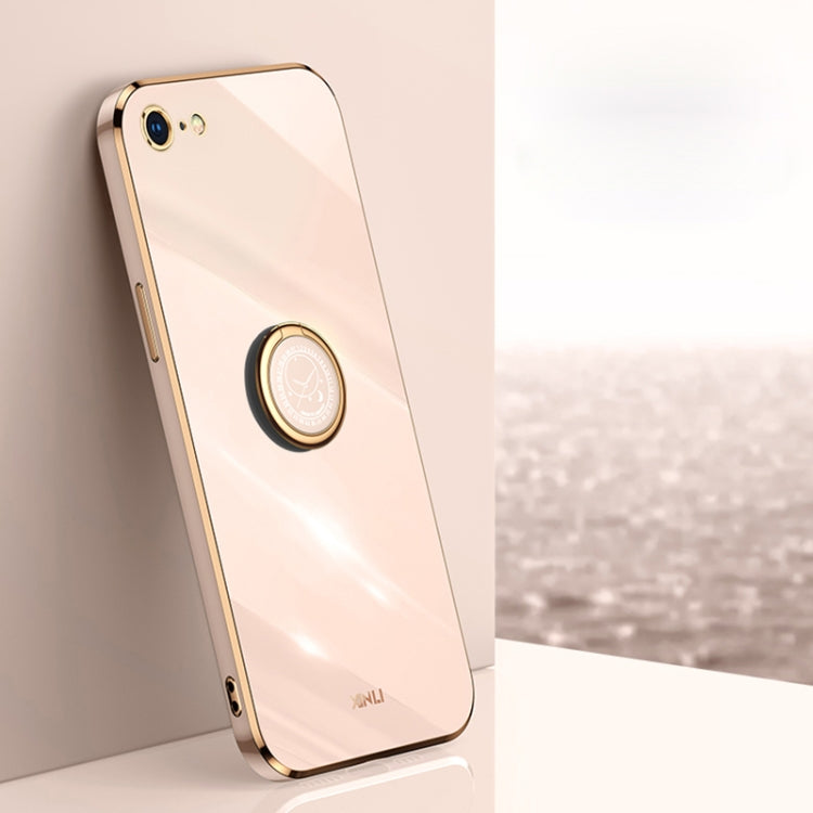 Custodia TPU antiurto con bordo oro e supporto anello per iPhone