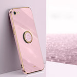 Custodia TPU antiurto con bordo oro e supporto anello per iPhone