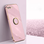 Custodia TPU antiurto con bordo oro e supporto anello per iPhone