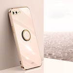 Custodia TPU antiurto con bordo oro e supporto anello per iPhone
