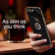 Custodia antiurto in TPU con bordo in oro placcato 6D dritto XINLI con supporto per anello, For iPhone SE 2022 / SE 2020 / 8 / 7, For iPhone 11, For iPhone 11 Pro