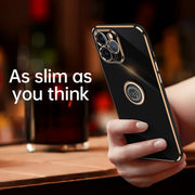 Custodia antiurto in TPU con bordo in oro placcato 6D dritto XINLI con supporto per anello, For iPhone 11 Pro Max, For iPhone 12, For iPhone 12 mini