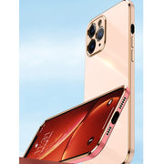 Custodia antiurto in TPU con bordo in oro placcato 6D dritto XINLI con supporto per anello, For iPhone 11 Pro Max, For iPhone 12, For iPhone 12 mini