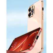 Custodia antiurto in TPU con bordo in oro placcato 6D dritto XINLI con supporto per anello, For iPhone 12 Pro, For iPhone 12 Pro Max, For iPhone X
