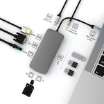 Docking station USB-C 10 in 1 con HDMI, VGA, RJ45 e slot SD/TF