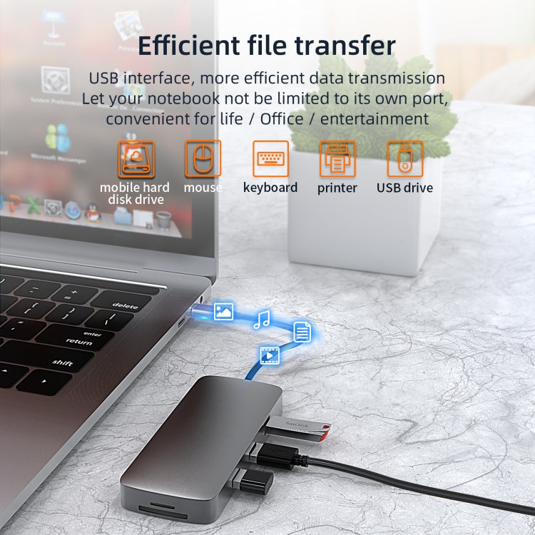 Docking station USB-C 10 in 1 con HDMI, VGA, RJ45 e slot SD/TF